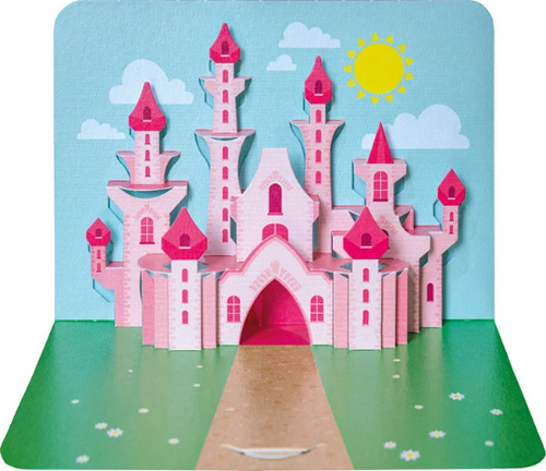 Pop Up Pink Princess Fairy Castle Greetings Card With Envelope FREE UK Postage