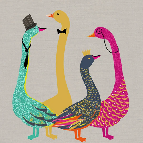 Colourful Geese Blank Gold Foil Greetings Card & Envelope by Sara Miller FREE UK POSTAGE
