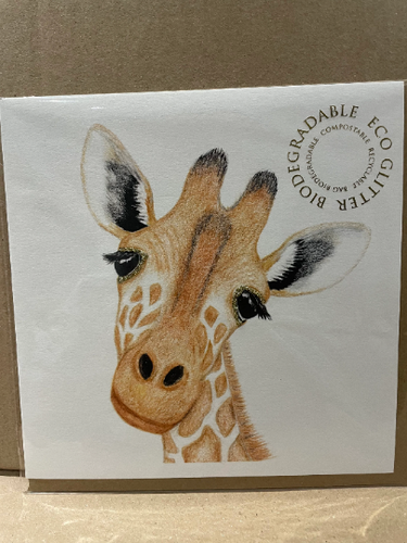 Giraffe Glitter Card with Envelope by English Graphics FREE UK POSTAGE