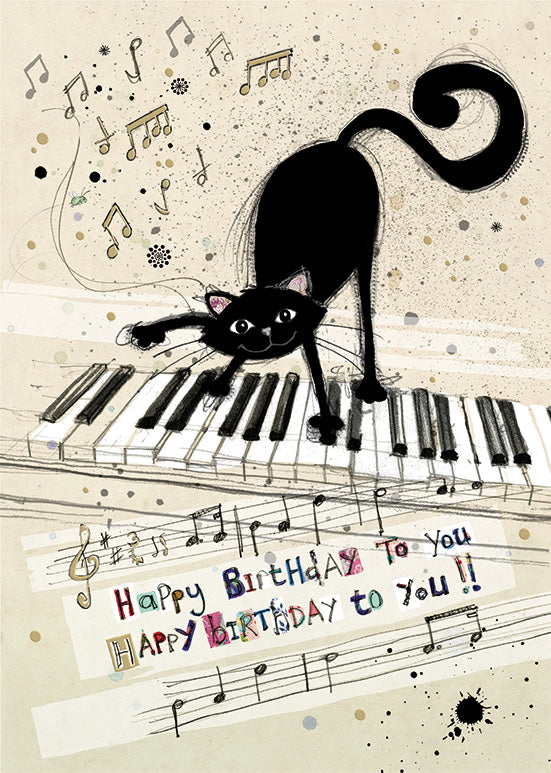Bug Art Birthday Card Cat Keyboard Greeting Card With Envelope FREE UK Postage