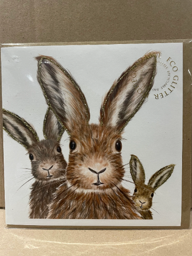 Hare Family Glitter Card with Envelope by English Graphics FREE UK POSTAGE