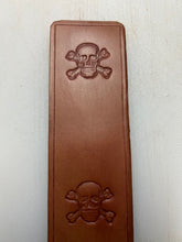 Load image into Gallery viewer, Leather Bookmark Skull &amp; Crossbones Handmade Free UK Postage