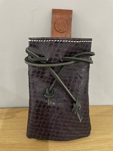 Reptile Effect Deep Purple Medieval leather loot stash Pirate pouch with belt loop Celtic Stamp Free Uk postage