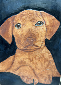 Leather Picture hand tooled hand painted The Dog Free Uk postage