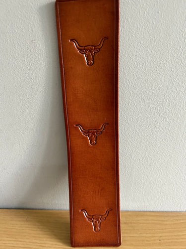 Leather Bookmark Longhorn Cow veg tan cowhide Handmade Free UK Postage