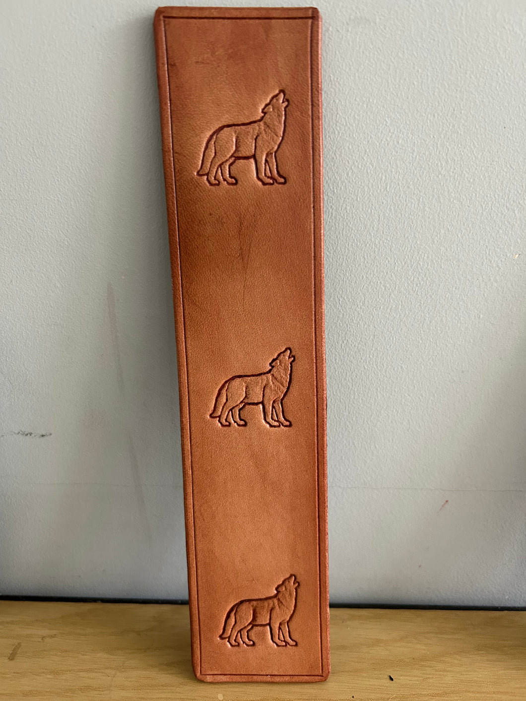 Leather Bookmark Wolf Howling Handmade Free UK Postage