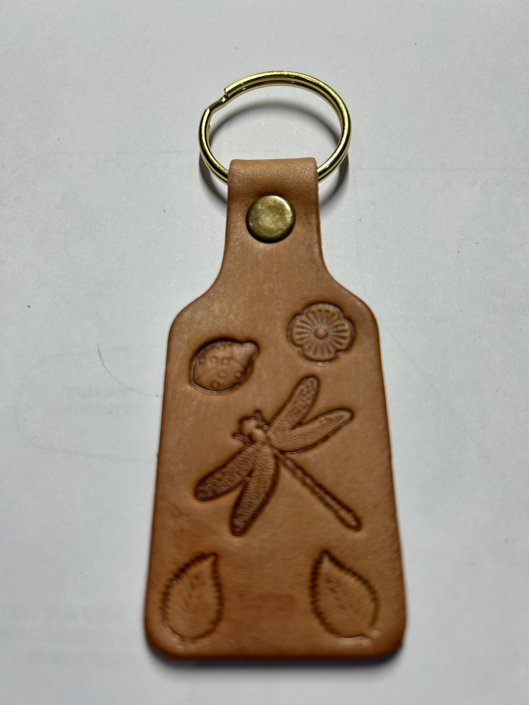 Leather Keyring Keyfob Dragonfly meadow keychain Free UK Postage