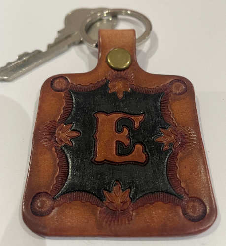 Leather Keyring Keyfob Personalised Letter E keychain Free UK Postage