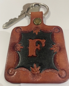 Leather Keyring Keyfob Personalised Letter F keychain Free UK Postage