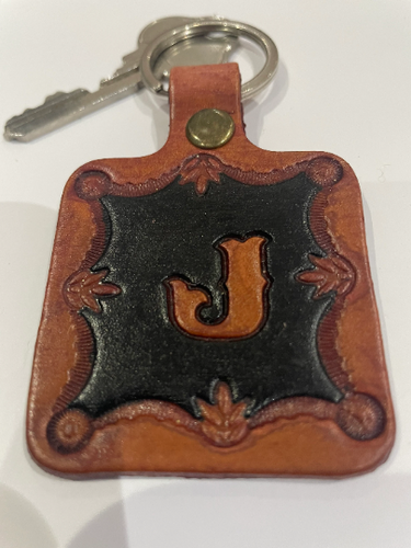 Leather Keyring Keyfob Personalised Letter J keychain Free UK Postage