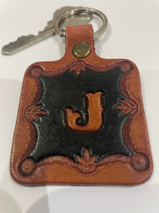 Leather Keyring Keyfob Personalised Letter J keychain Free UK Postage