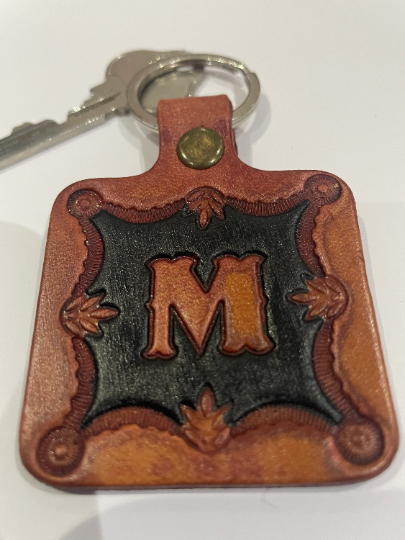 Leather Keyring Keyfob Personalised Letter M keychain Free UK Postage