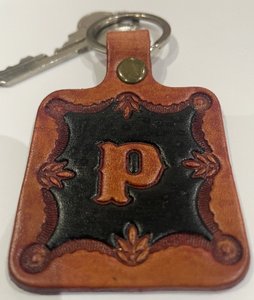 Leather Keyring Keyfob Personalised Letter P keychain Free UK Postage