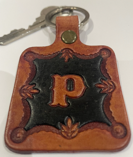 Leather Keyring Keyfob Personalised Letter P keychain Free UK Postage