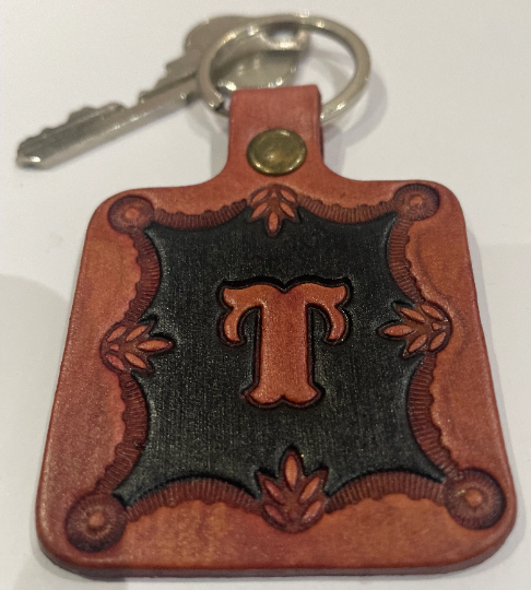 Leather Keyring Keyfob Personalised Letter T keychain Free UK Postage