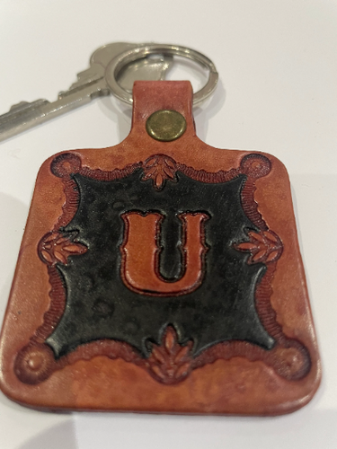 Leather Keyring Keyfob Personalised Letter U keychain Free UK Postage