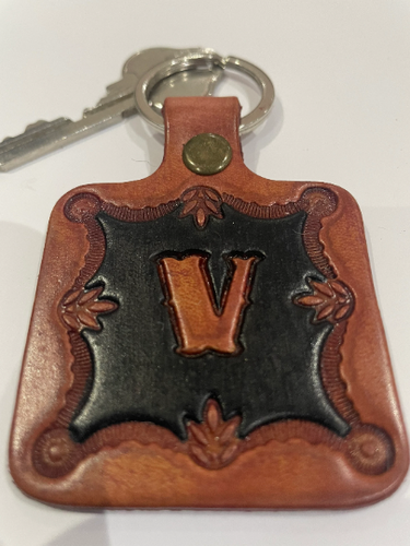 Leather Keyring Keyfob Personalised Letter V keychain Free UK Postage