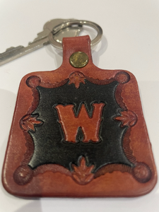 Leather Keyring Keyfob Personalised Letter W keychain Free UK Postage