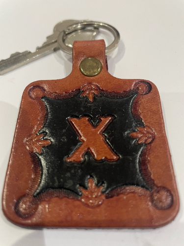 Leather Keyring Keyfob Personalised Letter X keychain Free UK Postage