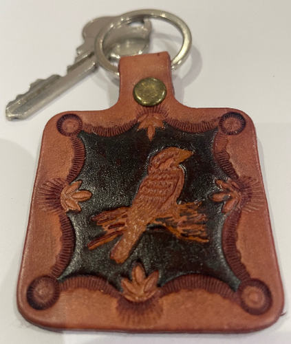 Leather Keyring Keyfob Sparrow hawk Bird keychain Free UK Postage
