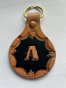 Leather Keyring Keyfob Round Personalised Letter A keychain Free UK Postage