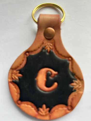 Leather Keyring Keyfob Round Personalised Letter C keychain Free UK Postage