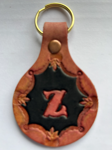 Leather Keyring Keyfob Round Personalised Letter Z keychain Free UK Postage