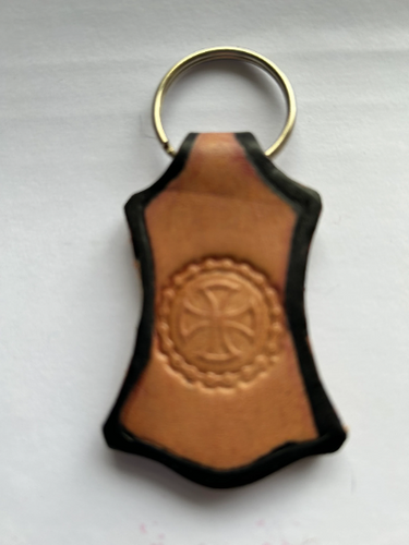 Leather Shield & Cross Keyring Keyfob keychain Free UK Postage