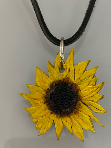 Leather necklace with Sunflower pendant Floral design jewellery Free UK Postage